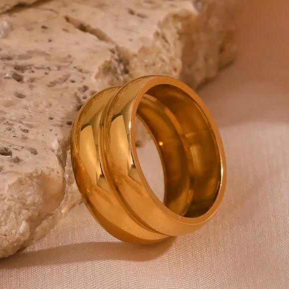 Inner Harmoni 18K Gold Plated Elegant Double Bubble Gold-Tone Women's Ring - Picture 1 of 6